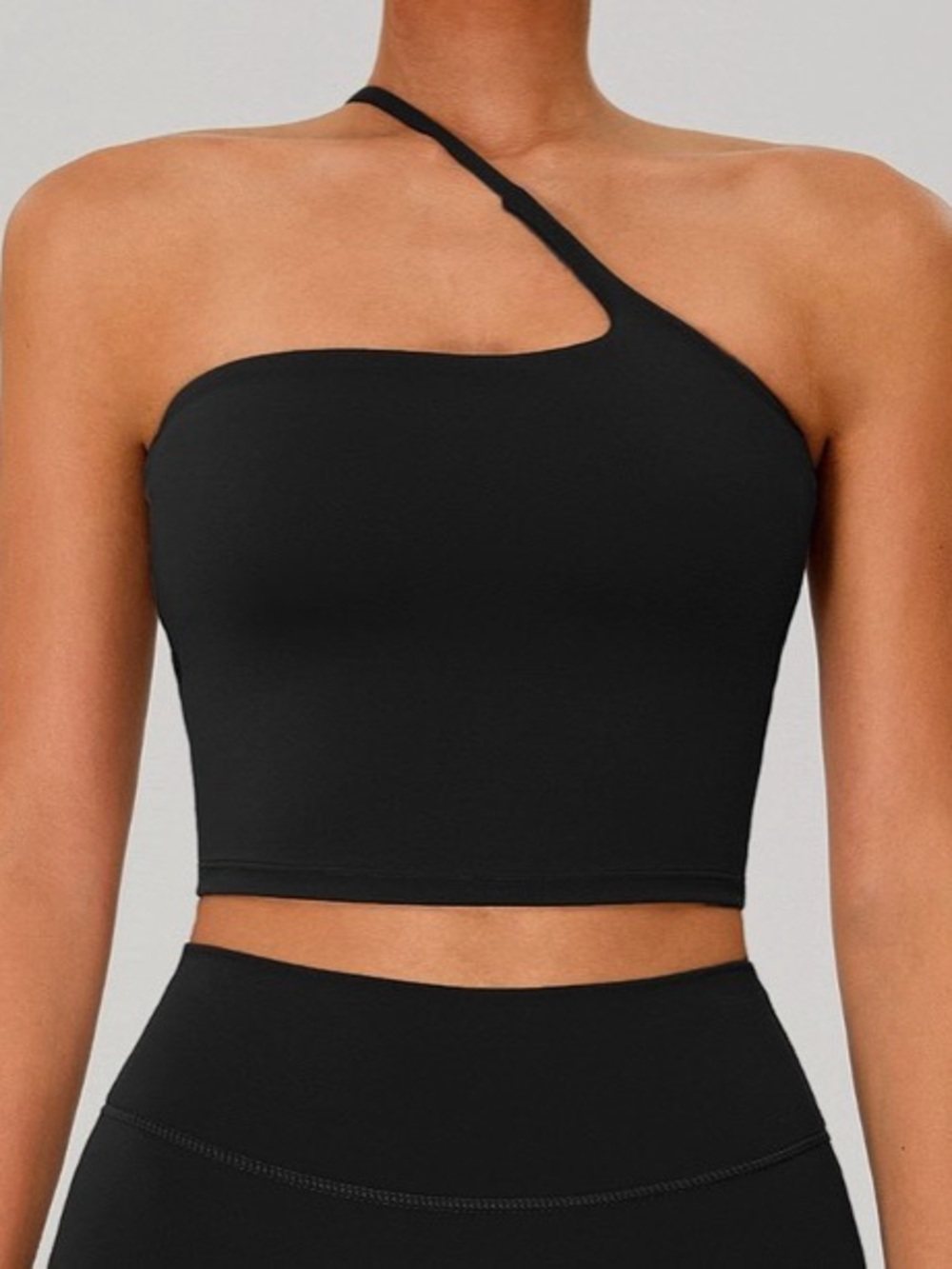One-Shoulder Black Crop Top with Asymmetric Strap